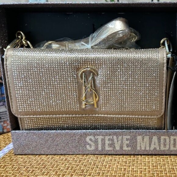 Steve Madden Limited Edition Carina Crossbody Bag & Wallet-Gold &Rhinestones-NIB - Picture 3 of 5